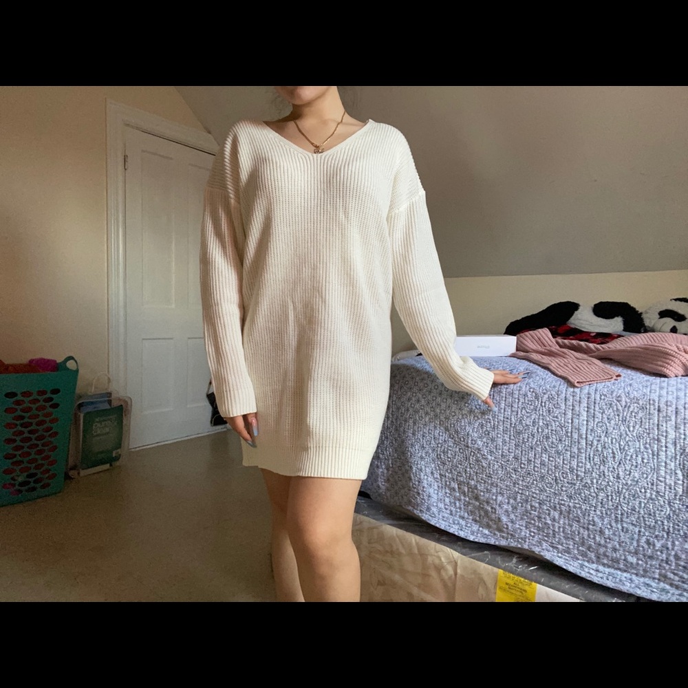 White sweater dress